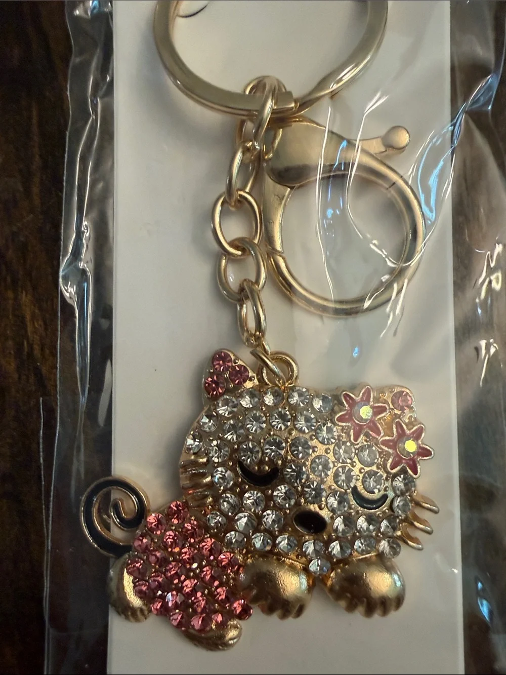 ItGirl Gold-Tone Pink Rhinestone Crystal Cat w/Black Enamel Keychain Charm